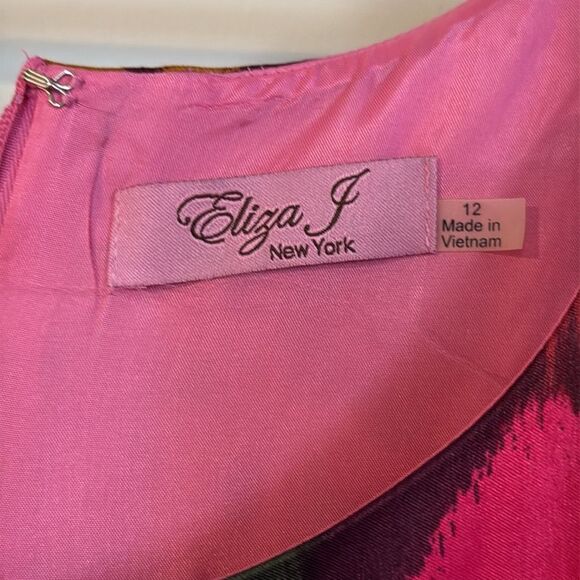 Nordstrom Eliza J NWT Ikat Print Sleeveless Dress 12 Pink Green Gold Fit & Flare - Picture 5 of 12